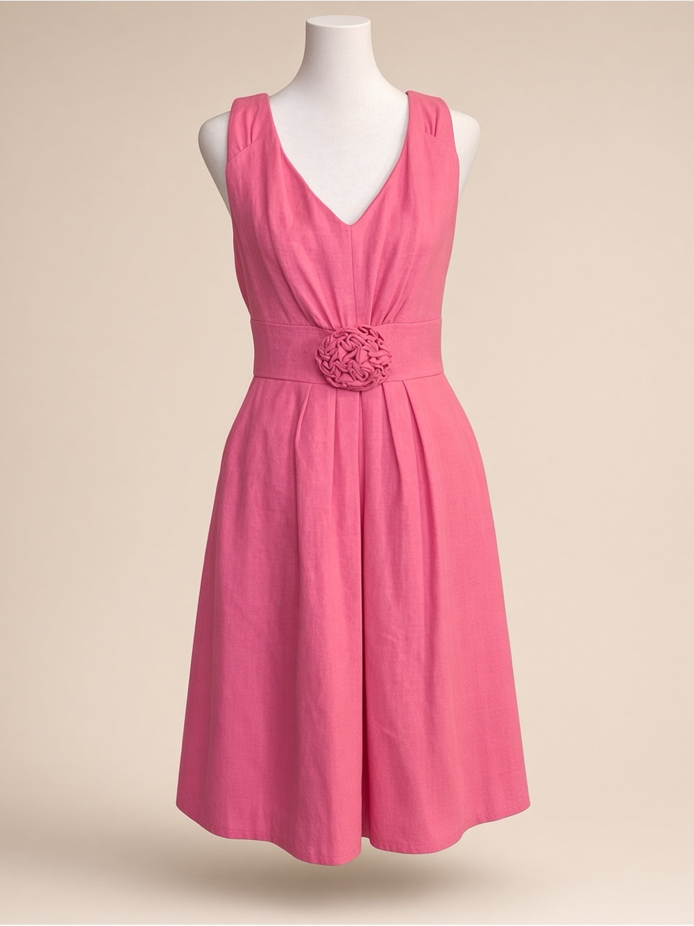 Lilly Pulitzer Pink Sleeveless V-Neck A-Line Dress with Rosette Waist
